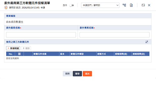 委外廠商第三方軟體元件授權清單