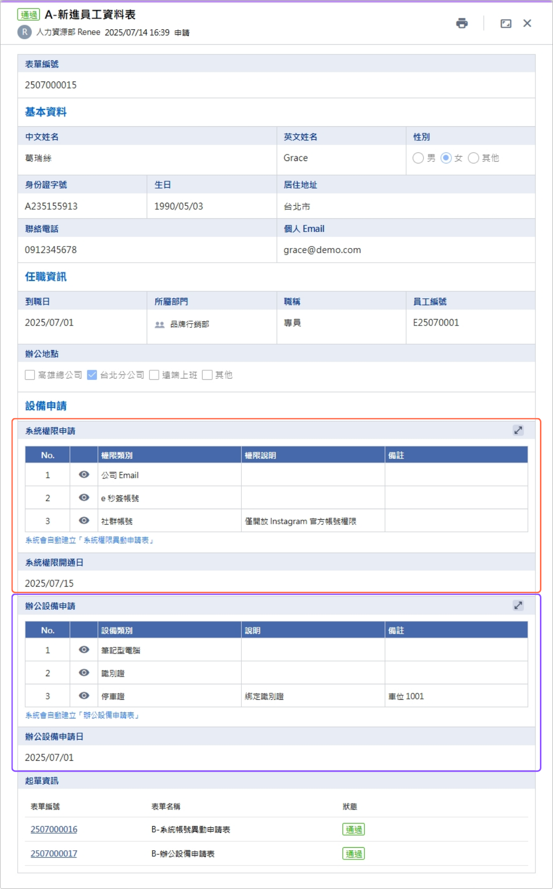 員工表