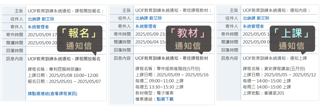 Step2系統自動發送通知信(報名、教材、上課)